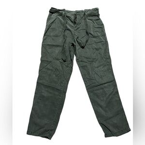 Faded green cargo pants with adjustable waist